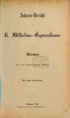 Jahresbericht. 1885/86