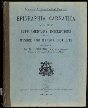 Mysore and Mandya districts : supplementary inscriptions