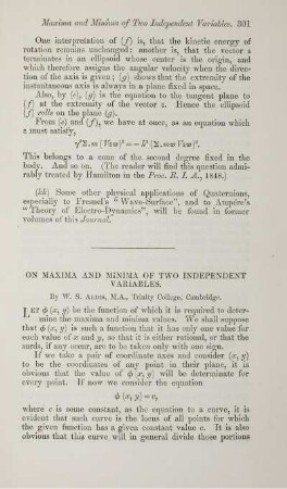 On maxima and minima of two independent variables.