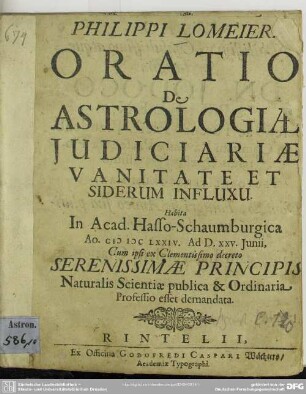 Oratio de astrologiae judiciariae vanitate