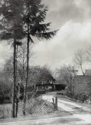 Zeißholz, Mehrseithof : Zeißholz. Mehrseithof. Straßenansicht mit Kruzifix an Zufahrt