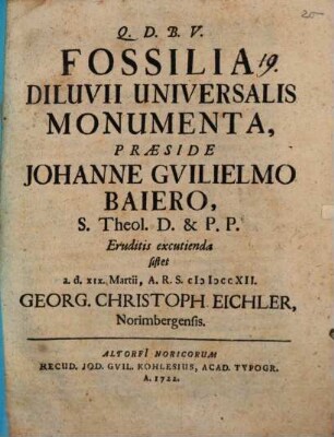 Fossilia diluvii universalis monumenta