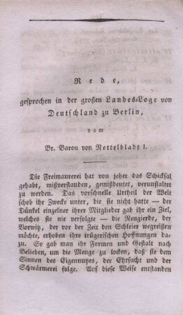 Rede, gesprochen in der großen Landes-Loge von Deutschland zu Berlin.