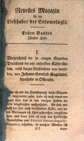 Neuestes Magazin für die Liebhaber der Entomologie. 1,5. 1794