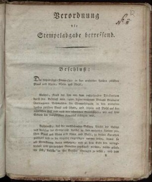 Verordnung die Stempelabgabe betreffend