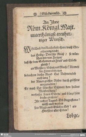 An Ihre Röm. Königl. Majt. unterthänigst-treuhertziger Wunsch