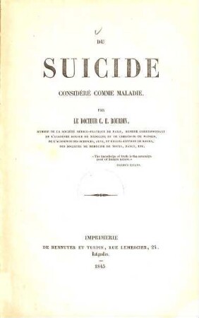 Du suicide considéré comme maladie