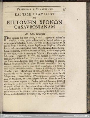 Kai Tade Salmasioy Ad Epitomēn Chronōn Casaubonianam