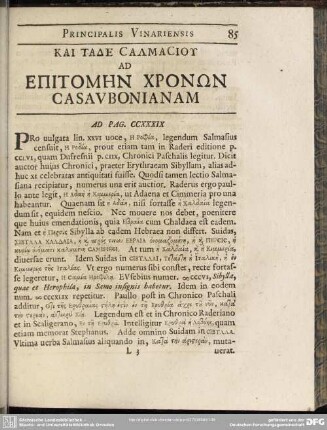 Kai Tade Salmasioy Ad Epitomēn Chronōn Casaubonianam