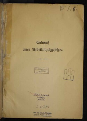 Entwurf eines Arbeitsschutzgesetzes : mit amtl. Begründung