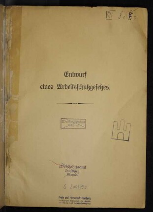 Entwurf eines Arbeitsschutzgesetzes : mit amtl. Begründung