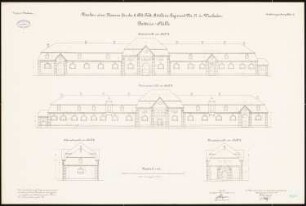 Artilleriekaserne II/27, Wiesbaden: Stall III: Aufriss Nordostansicht, Nordwestansicht, Südostansicht, Südwestansicht 1:100