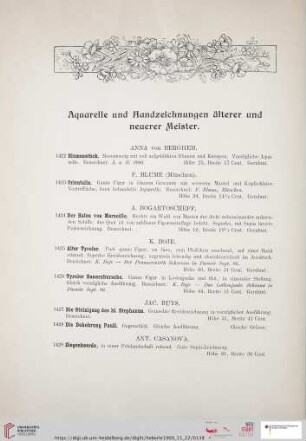 Aquarelle und Handzeichnungen älterer und neuerer Meister (Nr. 1422-1498)