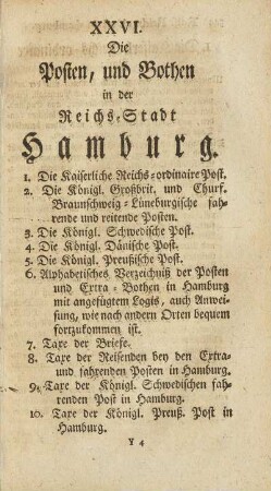 XXVI. Die Posten, und Bothen in der Reichs-Stadt Hamburg.