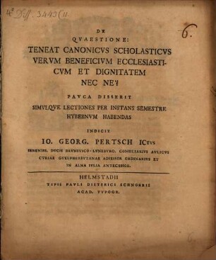 De quaestione: Teneat canonicus scholasticus verum beneficium ecclesiasticum et dignitatem nec ne?