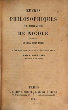 Oeuvres philosophiques et morales ... publiées par C. Jourdain