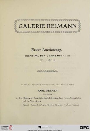 Erster Auctionstag. Dienstag, den 4. November 1902 (Nr. 2-72)