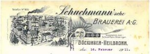 Briefbogen bzw. Rechnung der Schuchmann'sche Brauerei A.- G. mit Firmenansicht