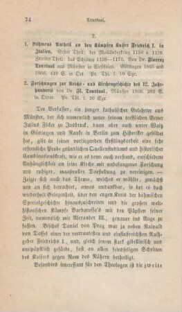 74-78 [Rezension] Tourtual, Florenz, Böhmens Antheil an den Kämpfen Kaiser Friedrich I. in Italien