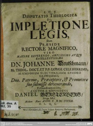 Disputatio theologica de impletione legis