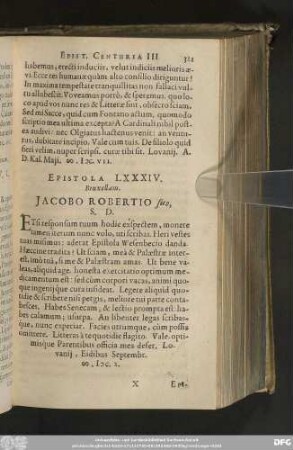 Epistola LXXXIV. Bruxellam. Iacobo Robertio suo, S. D.