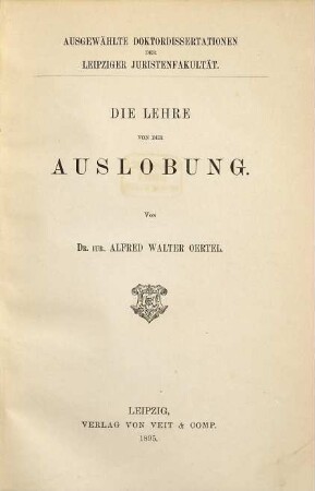 Die Lehre von der Auslobung