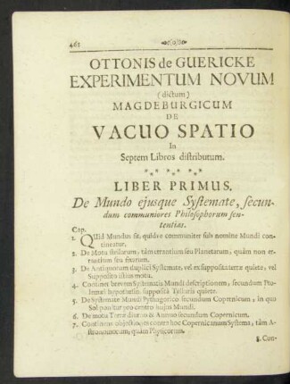 Ottonis de Guericke Experimentum Novum ... De Vacuo Spatio ...