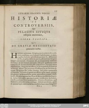 Pars Prima; quae eorum de necessitate gratiae sententiam exponit, qui ante Pelagium vixerunt.