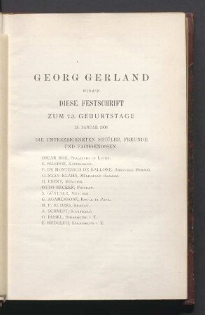 Widmen diese Festschrift zum 70. Geburtstage 29. Januar 1903. Die Unterzeichneten Schüler, Freunde und Fachgenossen