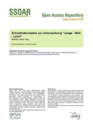 Schnellinformation zur Untersuchung "Junge - Welt - Leser"