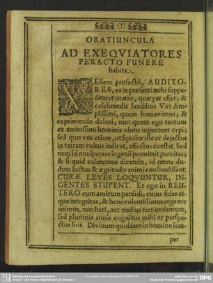 Oratiuncula Ad Exequiatores Peracto Funere habita