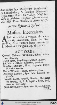 Actores; Personae Musicae.