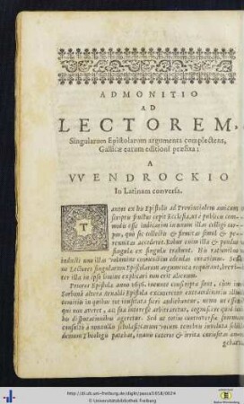Admonitio ad lectorem.