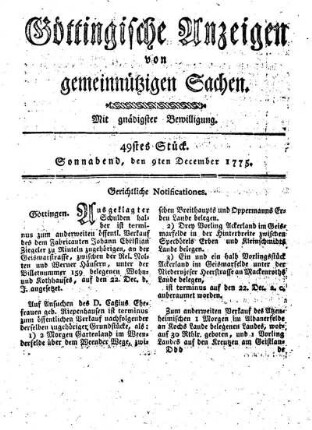 49stes Stück. Sonnabend, den 9ten December 1775.
