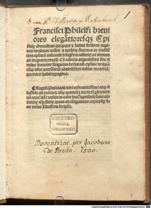 Epistulae breviores : mit Briefen von Angelus Politianus