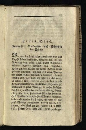 Erstes Stück: Kenntniß, Aussprechen und Schreiben der Zahlen