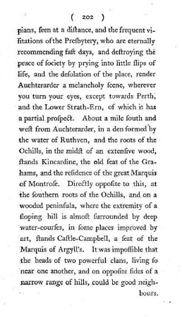 The Vale, with the Falls of the Devon - and the antient Castles of the Marquisses of Montrose and Argyll - Dunblane - the Sheriff-muir, Approach of the Ochills to the Grampians - Grazing, and Hints concerning i