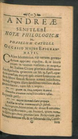 Andreae Senftlebi Notae Philologicae In Phaselum Catulli.