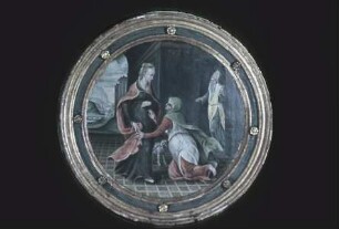 Hochaltar — Linkes Medaillon: Marias Besuch bei Elisabeth