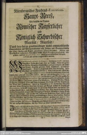 V. Nürnbergischer Friedens-Executions-Haupt-Receß, ...