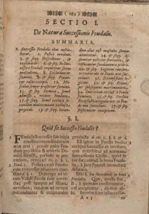 Sectio I. De Natura Successionis Feudalis.