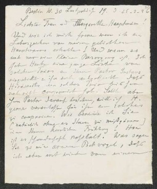 Brief von Heinrich Grünfeld an Gerhart Hauptmann