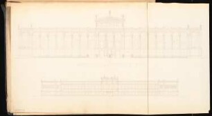 Akademie der Künste Schinkelwettbewerb 1855: Aufriss Vorderansicht, Seitenansicht; 2 Maßstabsleisten