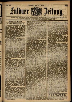 Zweite Ausgabe vom Samstag, den 27. April 1889.