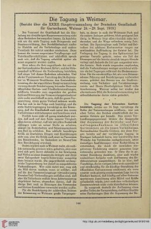 32: Die Tagung in Weimar : Bericht über die XXXII. Hauptversammlung der Deutschen Gesellschaft für Gartenkunst, Weimar 24.-29. Sept., 1919