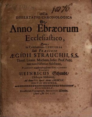 Diss. chron. de anno Ebraeorum ecclesiastico