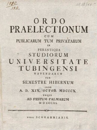 Vorlesungsverzeichnis 1810/11