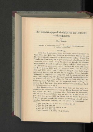 Die Zersetzungsgeschwindigkeiten der Schwefelstickstoffsäuren.