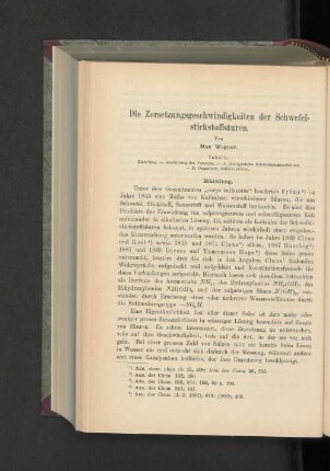 Die Zersetzungsgeschwindigkeiten der Schwefelstickstoffsäuren.