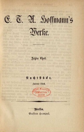 Theil 8: E. T. A. Hoffmann's Werke